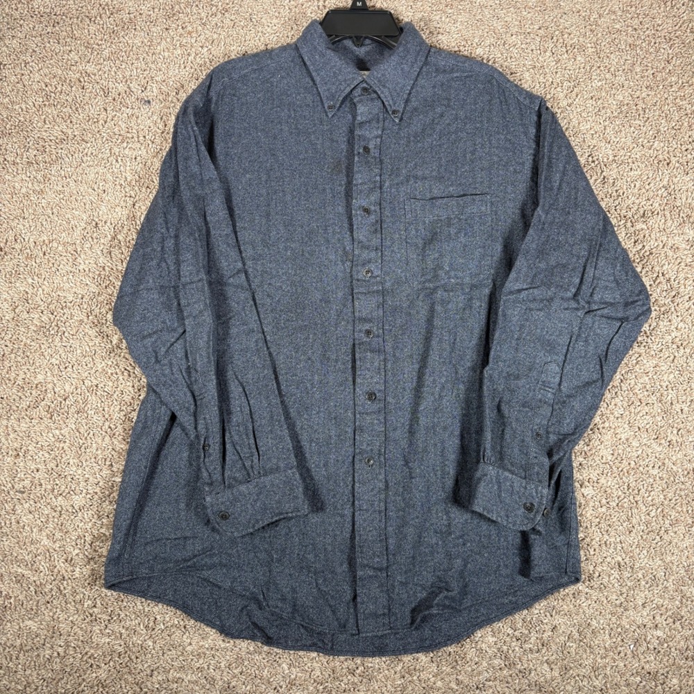 Brooks Brothers Mens Herringbone Sport Shirt Blue Grey Italian Cotton Large